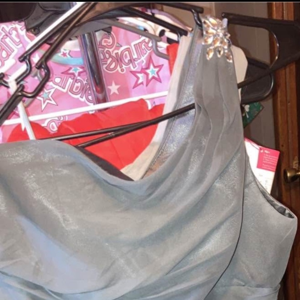 Elegant One-Shoulder Gray Dress size 16